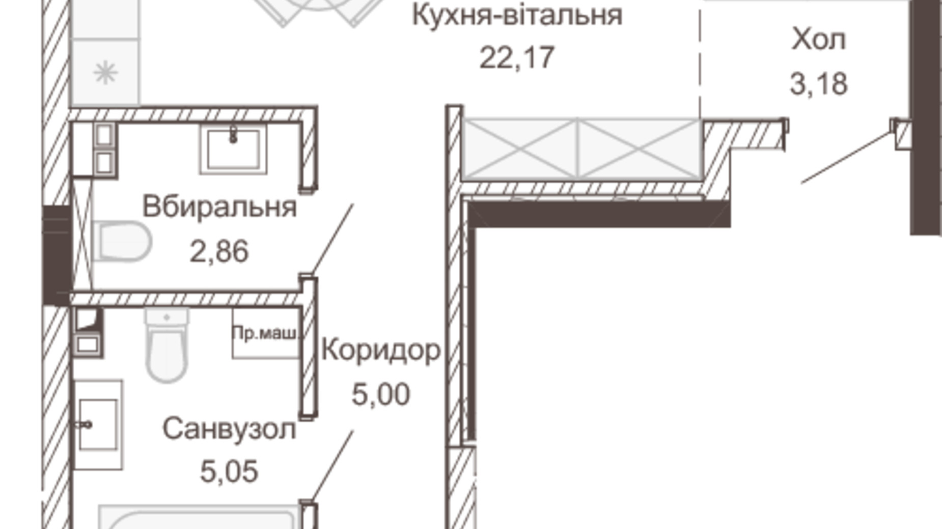 Планування 2-кімнатної квартири в Апарт-комплекс Pokrovsky Apart Complex 68.68 м², фото 617736