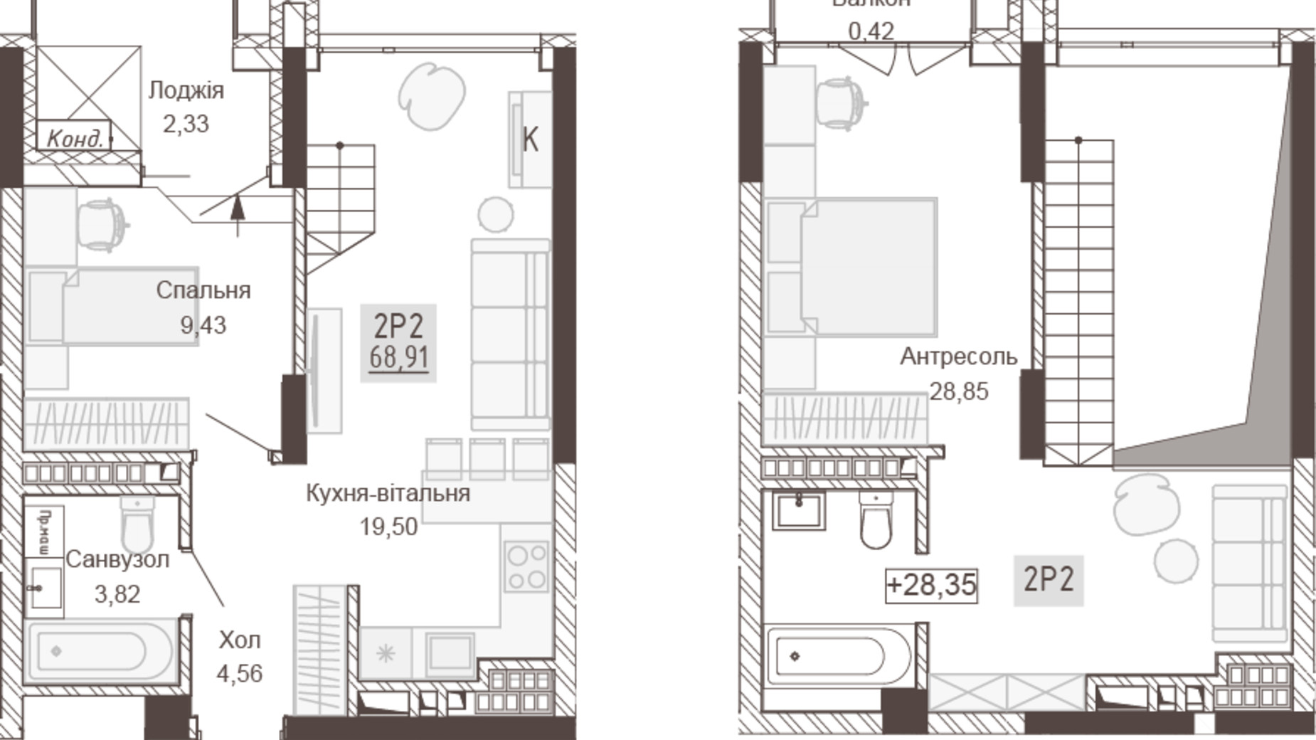 Планування 2-кімнатної квартири в Апарт-комплекс Pokrovsky Apart Complex 68.91 м², фото 617742