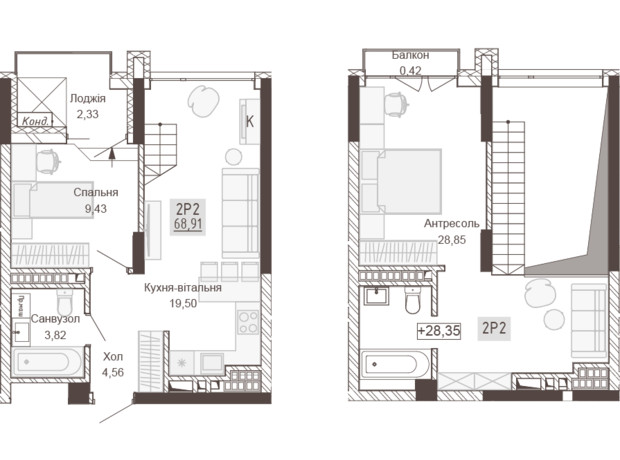 Апарт-комплекс Pokrovsky Apart Complex: планировка 2-комнатной квартиры 68.91 м²