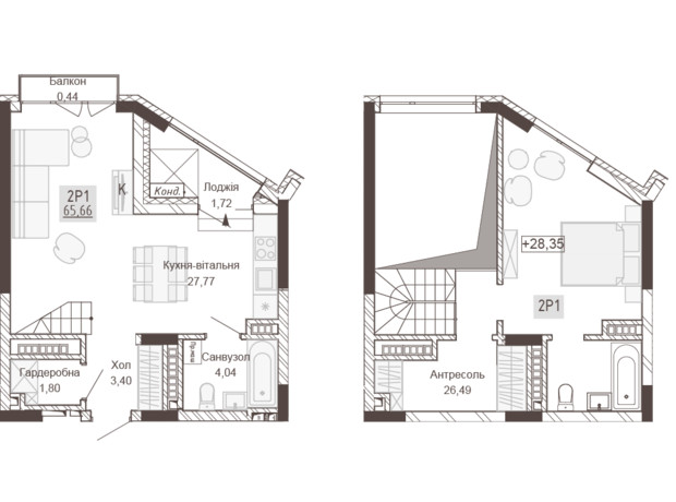 Апарт-комплекс Pokrovsky Apart Complex: планування 2-кімнатної квартири 65.66 м²