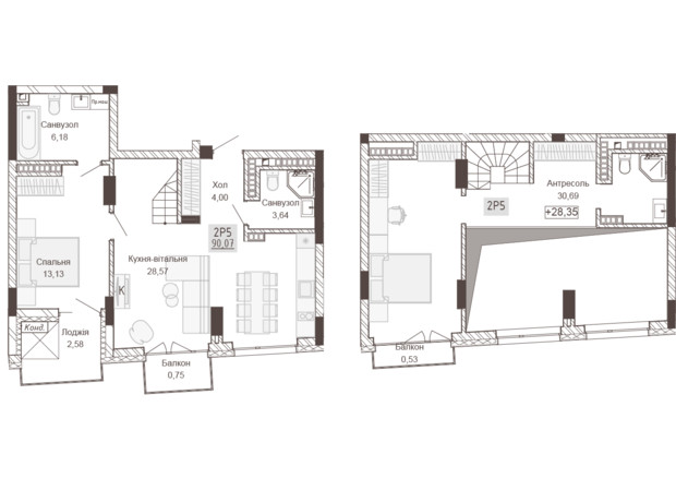 Апарт-комплекс Pokrovsky Apart Complex: планировка 2-комнатной квартиры 90.07 м²