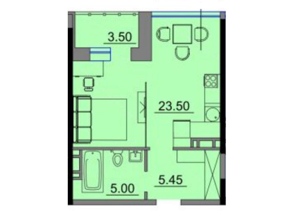 Апарт-комплекс Times: планировка 1-комнатной квартиры 35.7 м²