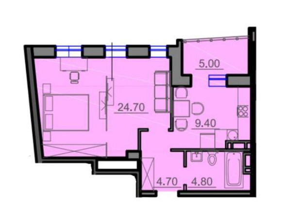 Апарт-комплекс Times: планировка 1-комнатной квартиры 46.1 м²