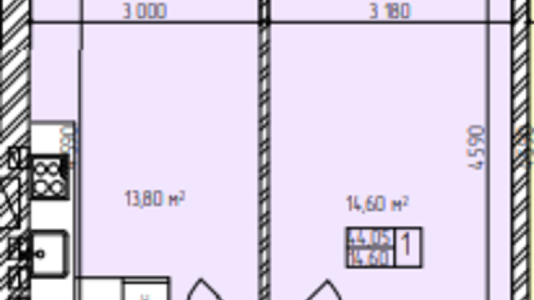 Планування 1-кімнатної квартири в ЖК Автобіографія Парк 44.05 м², фото 617986