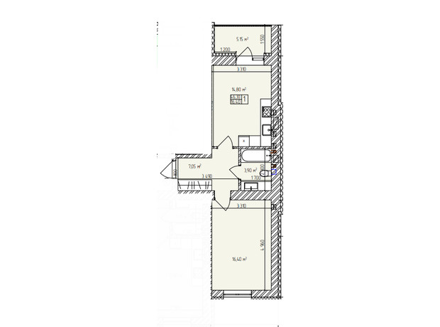 ЖК Автобіографія Парк: планування 1-кімнатної квартири 46.3 м²