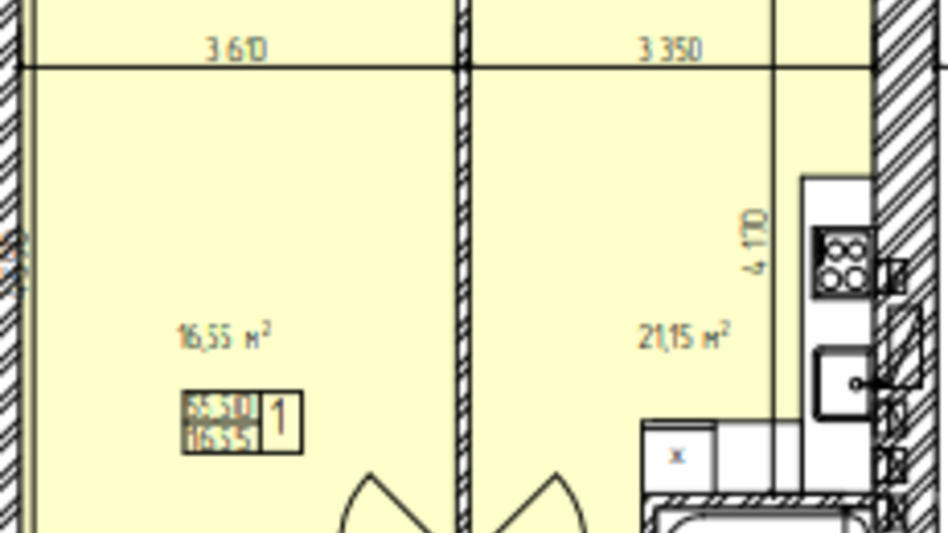 Планування 1-кімнатної квартири в ЖК Автобіографія Парк 55.5 м², фото 617990