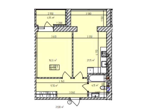 ЖК Автобиография Парк: планировка 1-комнатной квартиры 55.5 м²