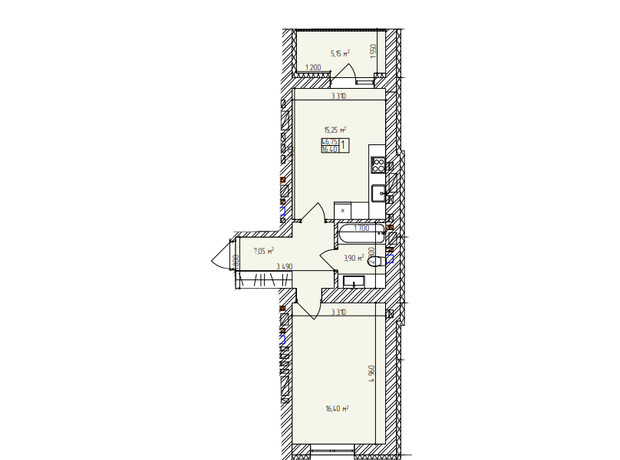 ЖК Автобіографія Парк: планування 1-кімнатної квартири 46.75 м²