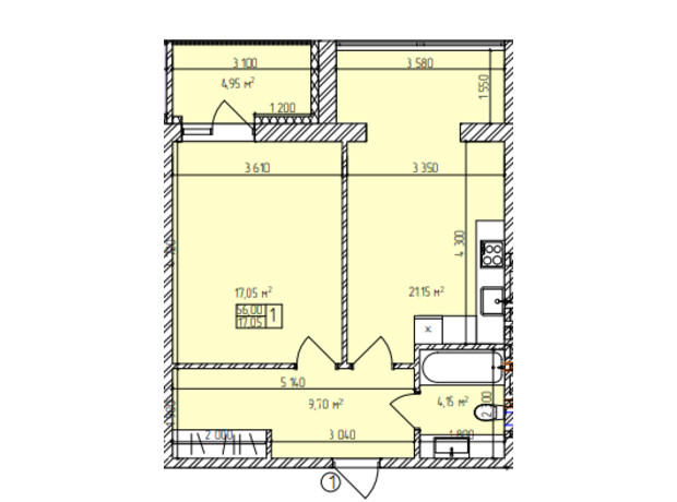 ЖК Автобиография Парк: планировка 1-комнатной квартиры 56 м²