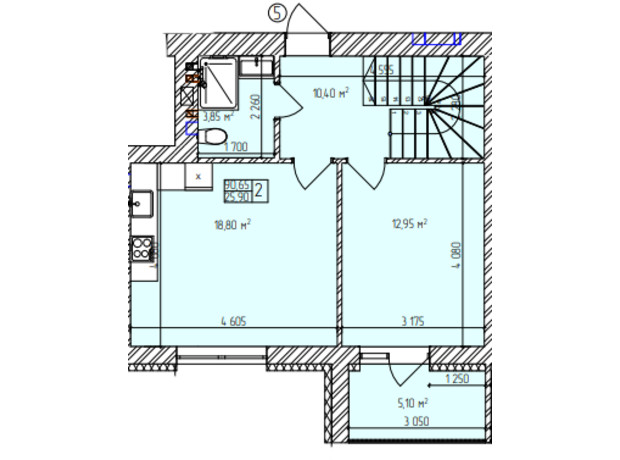 ЖК Автобиография Парк: планировка 2-комнатной квартиры 90.65 м²
