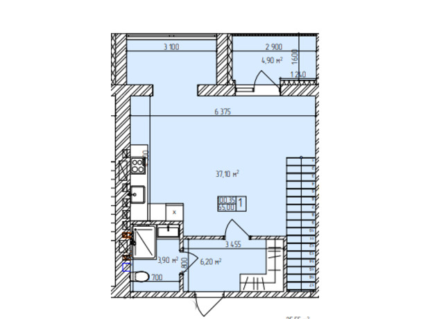 ЖК Автобиография Парк: планировка 1-комнатной квартиры 100.35 м²