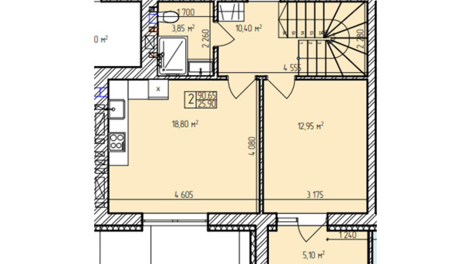Планировка много­уровневой квартиры в ЖК Автобиография Парк 90.65 м², фото 618045