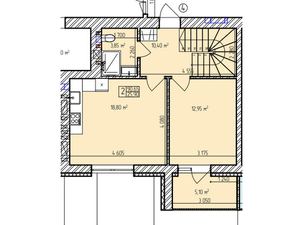 ЖК Автобиография Парк: планировка 2-комнатной квартиры 90.65 м²