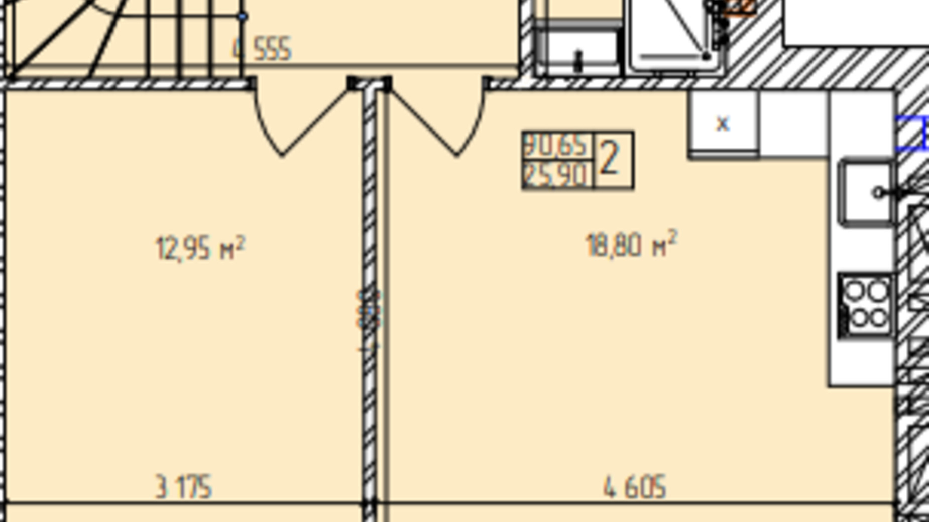 Планировка много­уровневой квартиры в ЖК Автобиография Парк 90.65 м², фото 618051