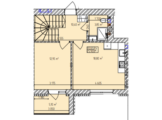 ЖК Автобиография Парк: планировка 2-комнатной квартиры 90.65 м²
