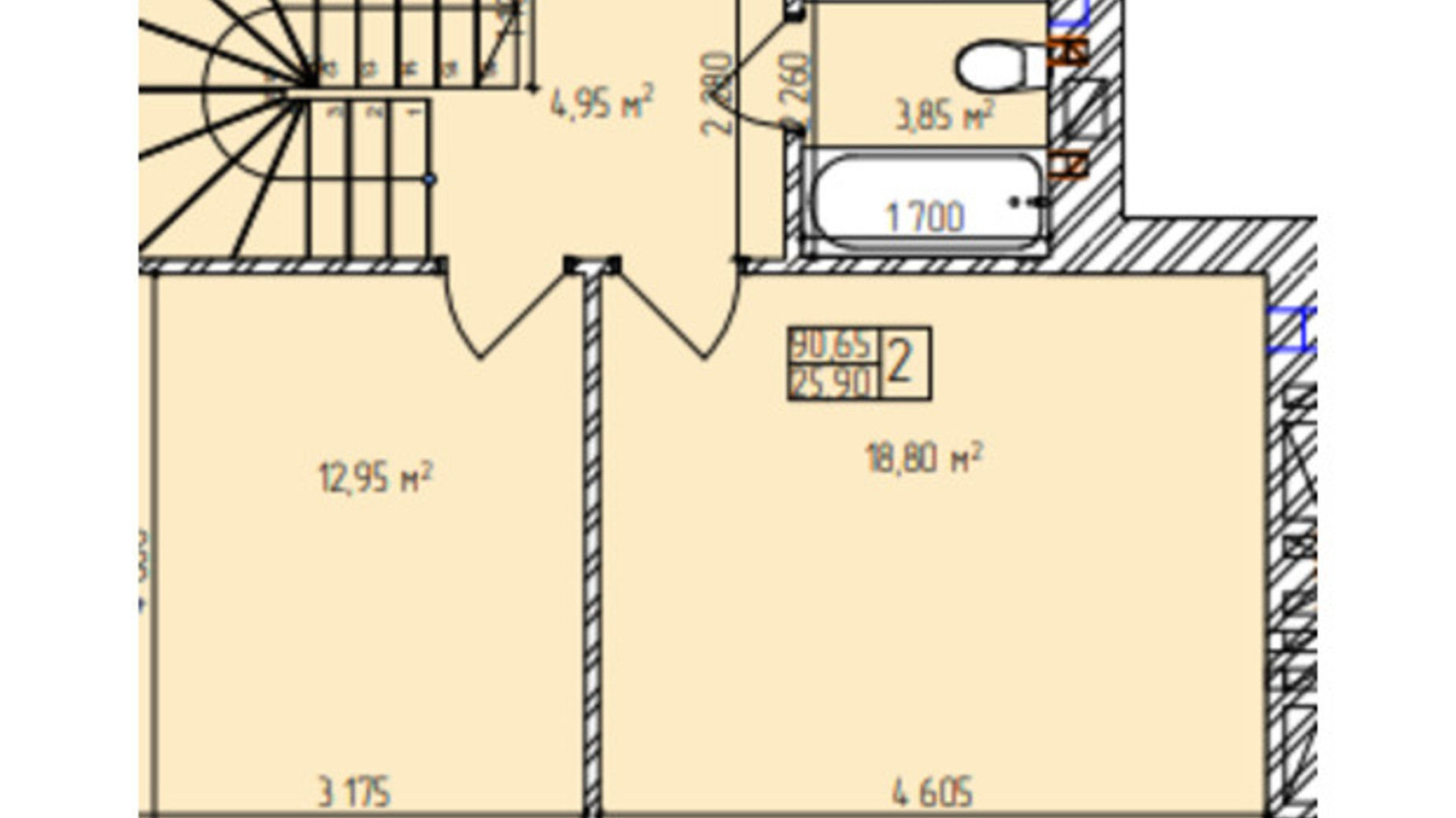 Планировка много­уровневой квартиры в ЖК Автобиография Парк 90.65 м², фото 618052