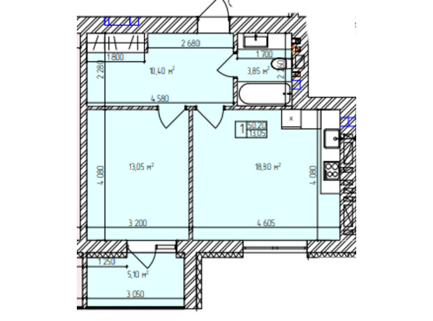 ЖК Автобіографія Парк: планування 1-кімнатної квартири 50.2 м²