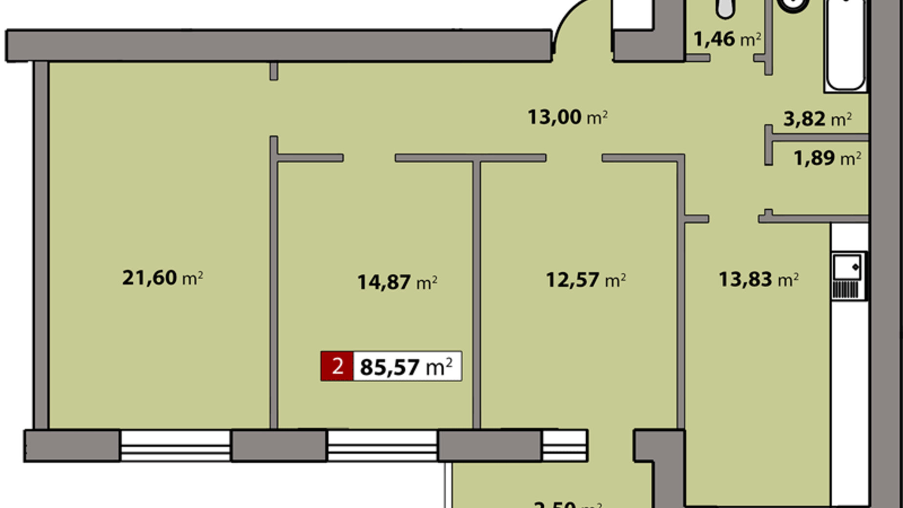 Планування 3-кімнатної квартири в ЖК Парковий квартал 85.57 м², фото 618077