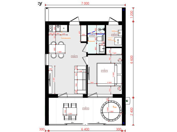 КМ Малахит: планировка 2-комнатной квартиры 54 м²