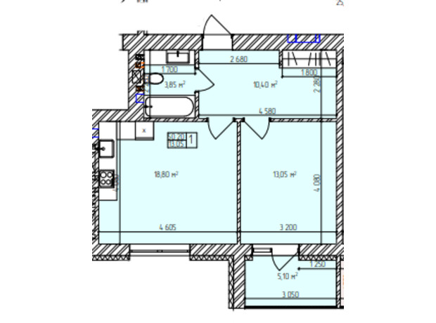 ЖК Автобиография Парк: планировка 1-комнатной квартиры 50.2 м²