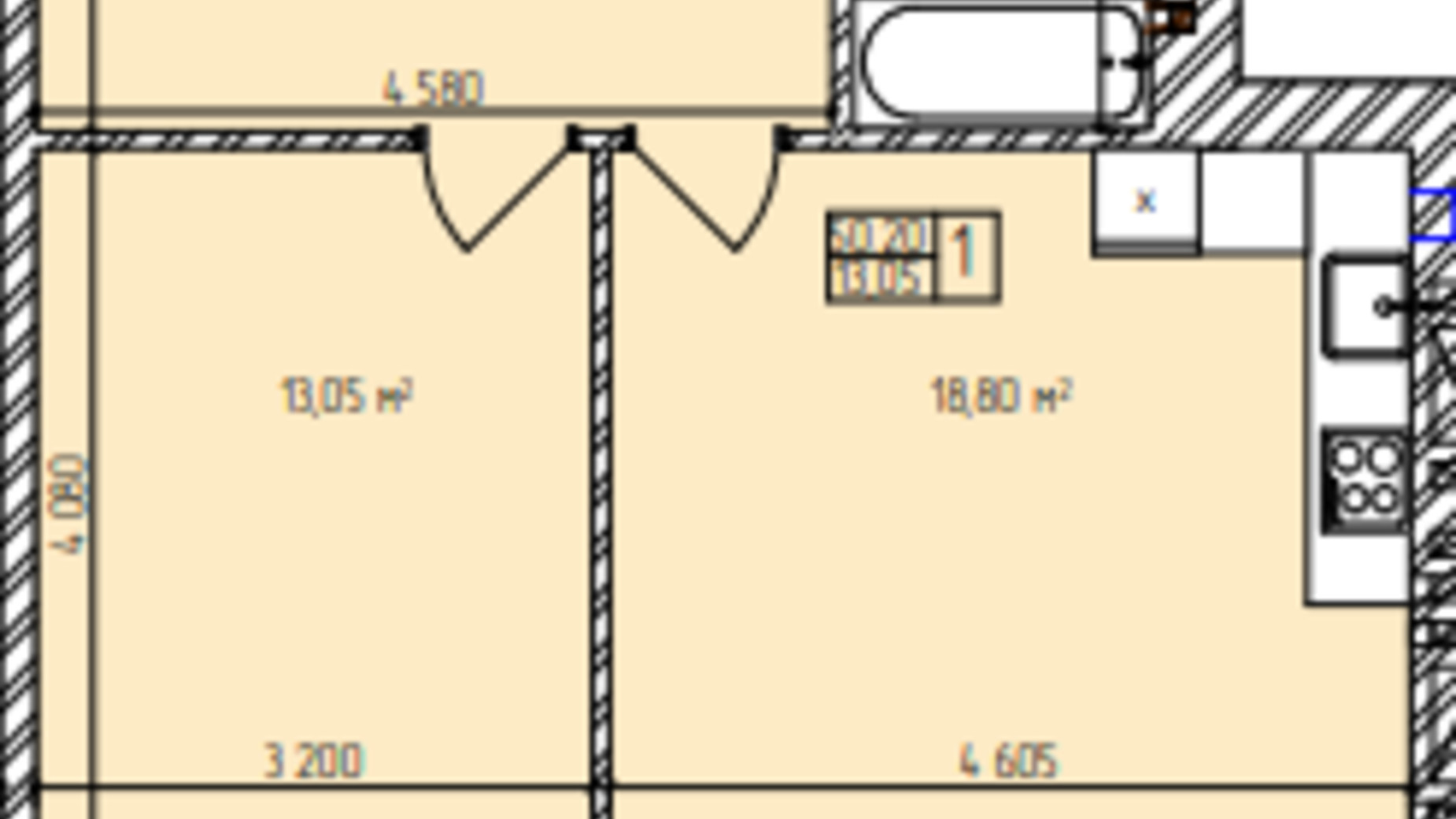 Планировка 1-комнатной квартиры в ЖК Автобиография Парк 50.2 м², фото 618211