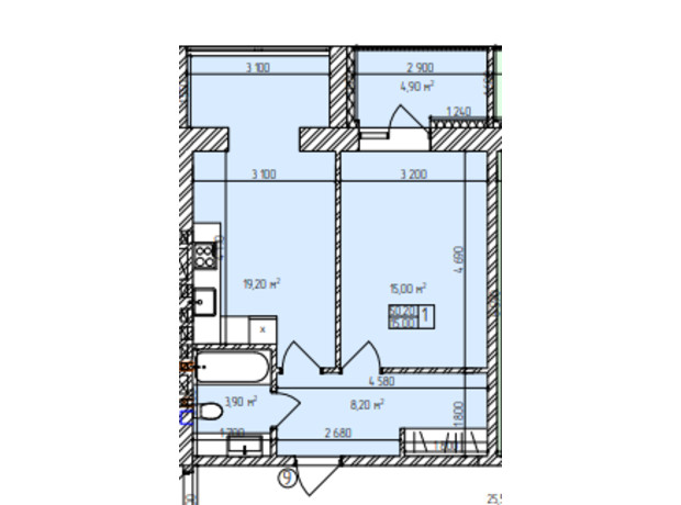 ЖК Автобиография Парк: планировка 1-комнатной квартиры 50.2 м²