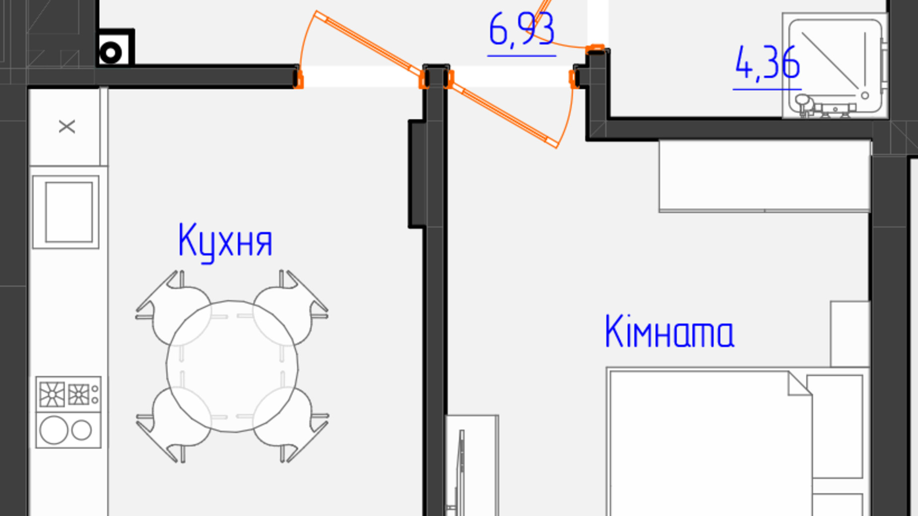 Планировка 1-комнатной квартиры в ЖК Оникс 39.97 м², фото 618596
