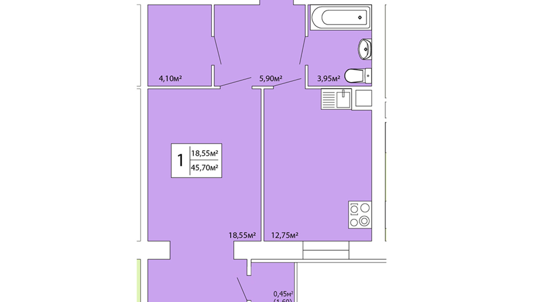 Планировка 1-комнатной квартиры в ЖК Комфорт-Каменец 45.7 м², фото 61860