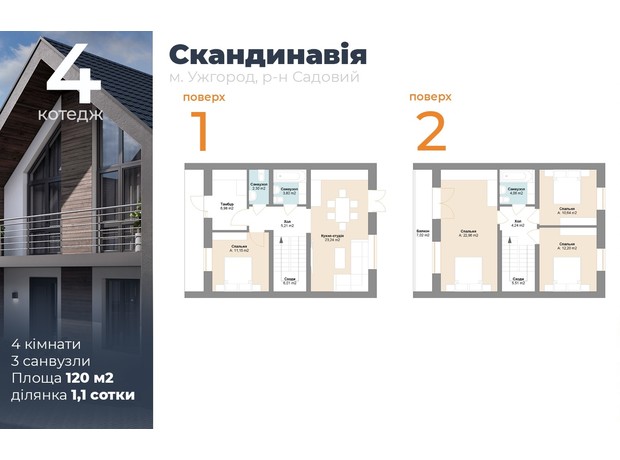 КГ Скандинавия: планировка 4-комнатной квартиры 120 м²