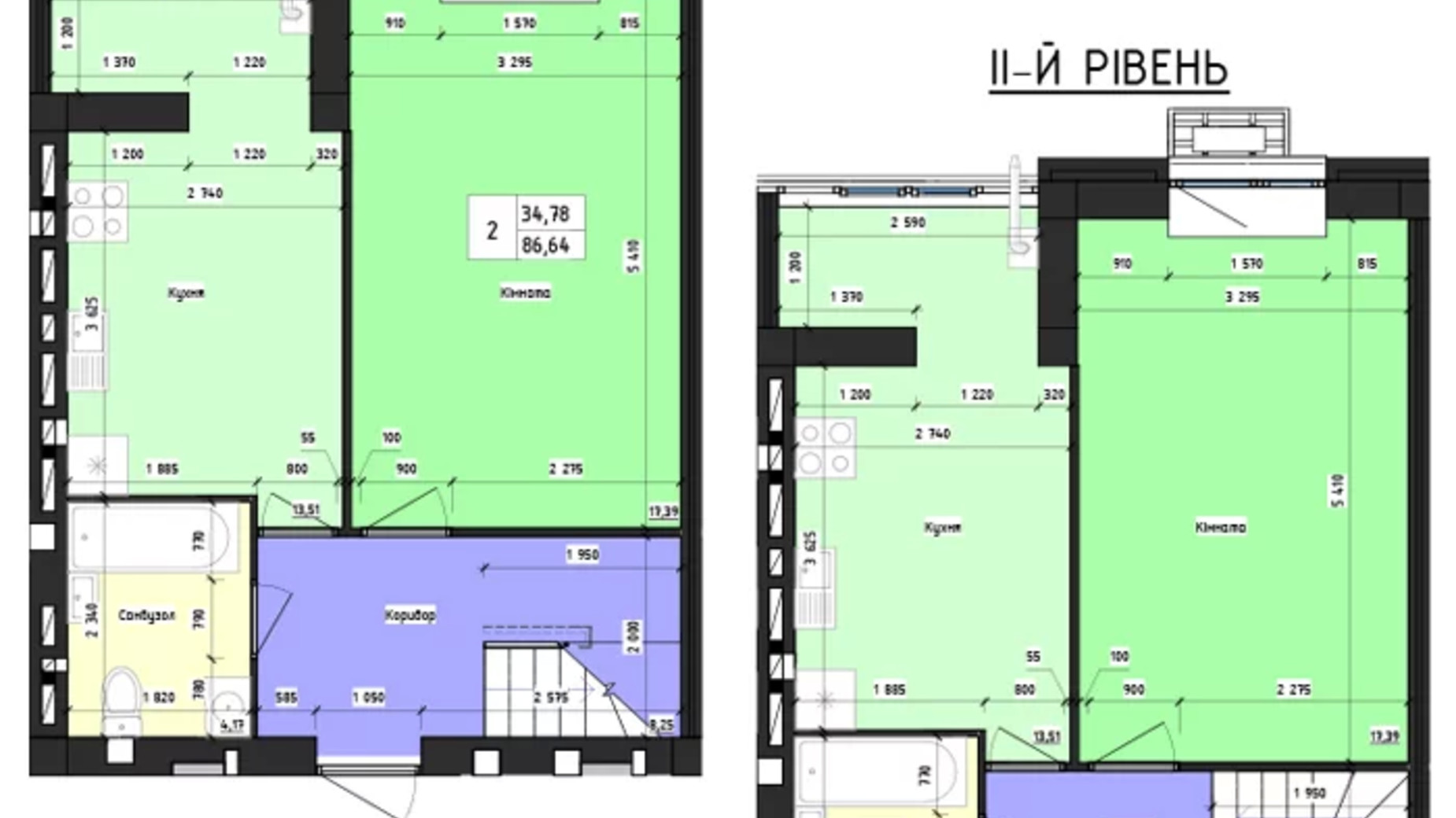 Планировка много­уровневой квартиры в ЖК Парус 86.64 м², фото 618884