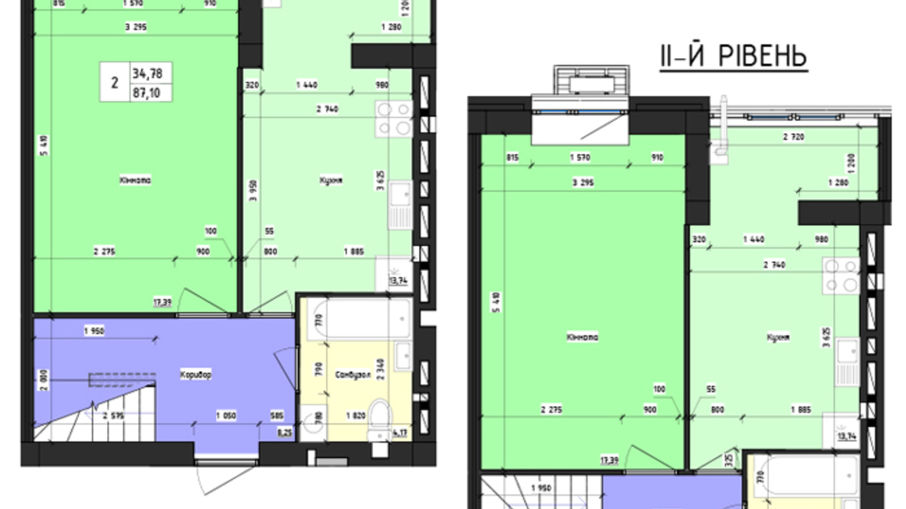 Планування багато­рівневої квартири в ЖК Парус 87.1 м², фото 618886