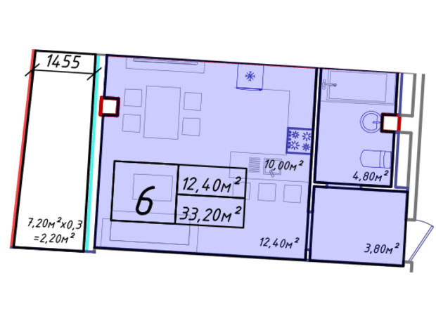 ЖК Graf у моря: планировка 1-комнатной квартиры 32.11 м²