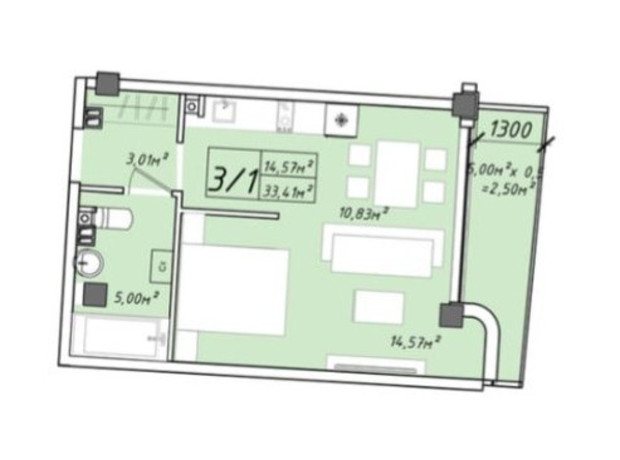 ЖК Graf у моря: планировка 1-комнатной квартиры 33.41 м²