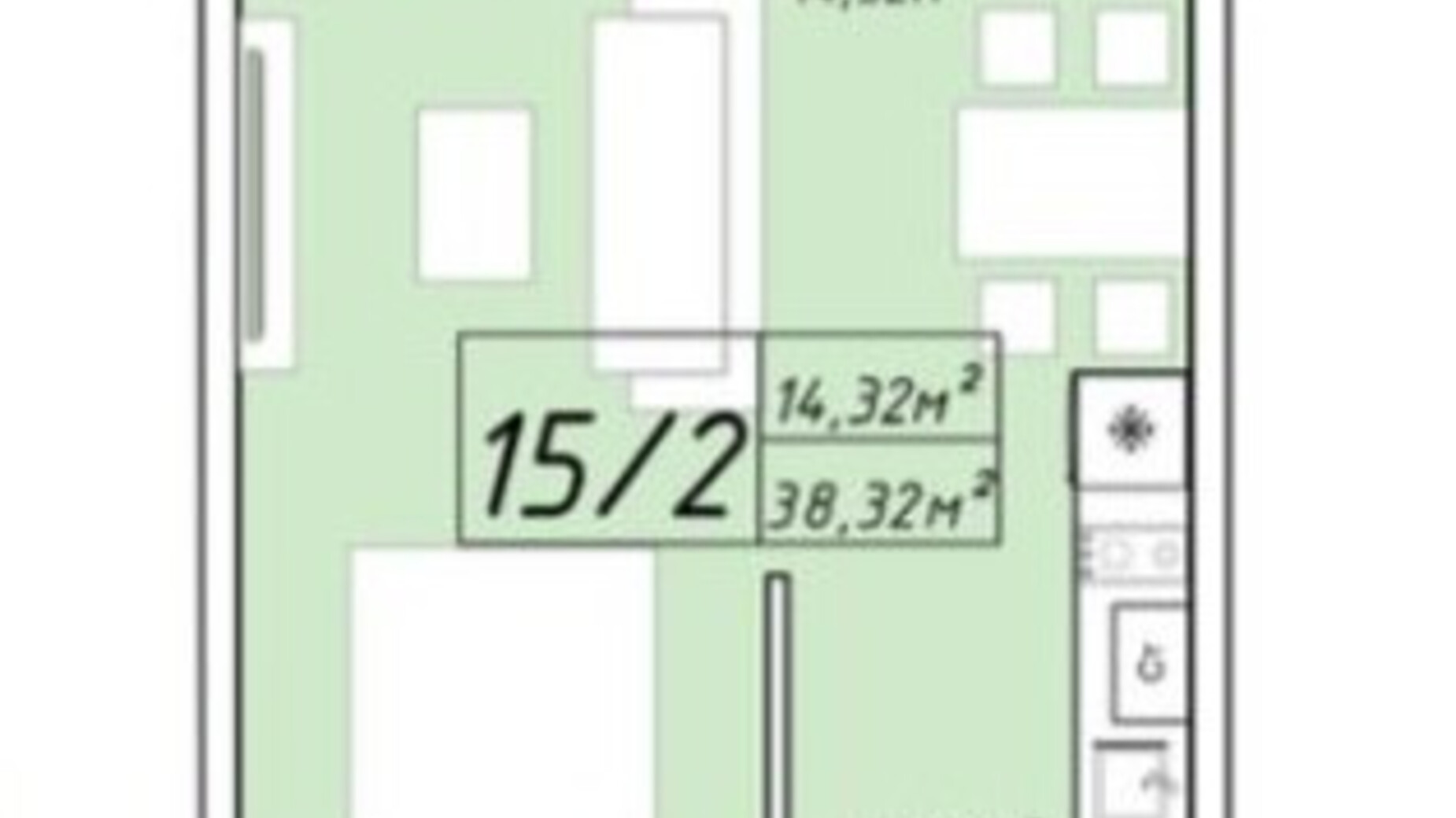 Дом 1, квартира 1-комнатная, общая площадь 38.32 м² Планировка 1-комнатной квартиры в ЖК Graf у моря 38.32 м², фото 618923