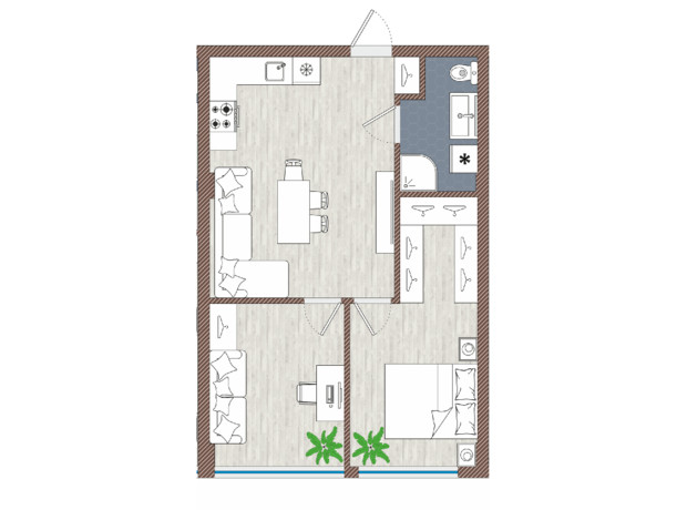 Апарт-комплекс Тиса Renovation: планировка 2-комнатной квартиры 47 м²