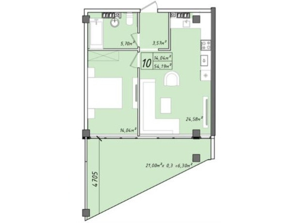 ЖК Graf у моря: планування 1-кімнатної квартири 54.19 м²