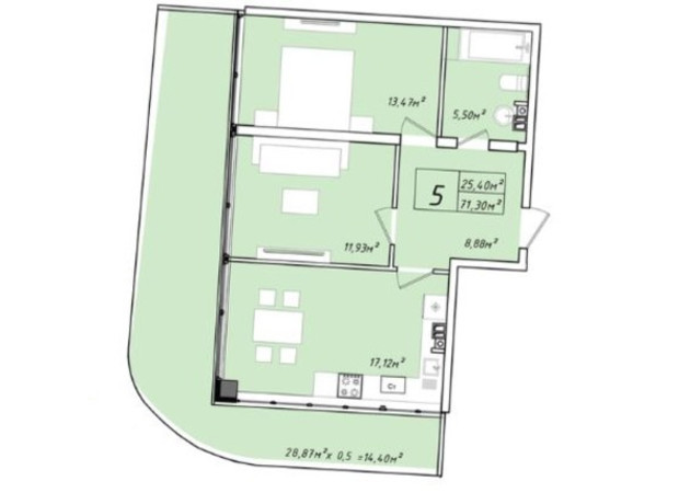 ЖК Graf у моря: планировка 2-комнатной квартиры 71.3 м²