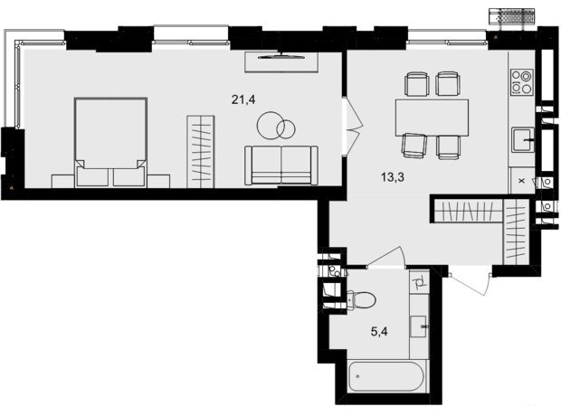 ЖК Central Park Vinnytsia: планировка 1-комнатной квартиры 45.7 м²