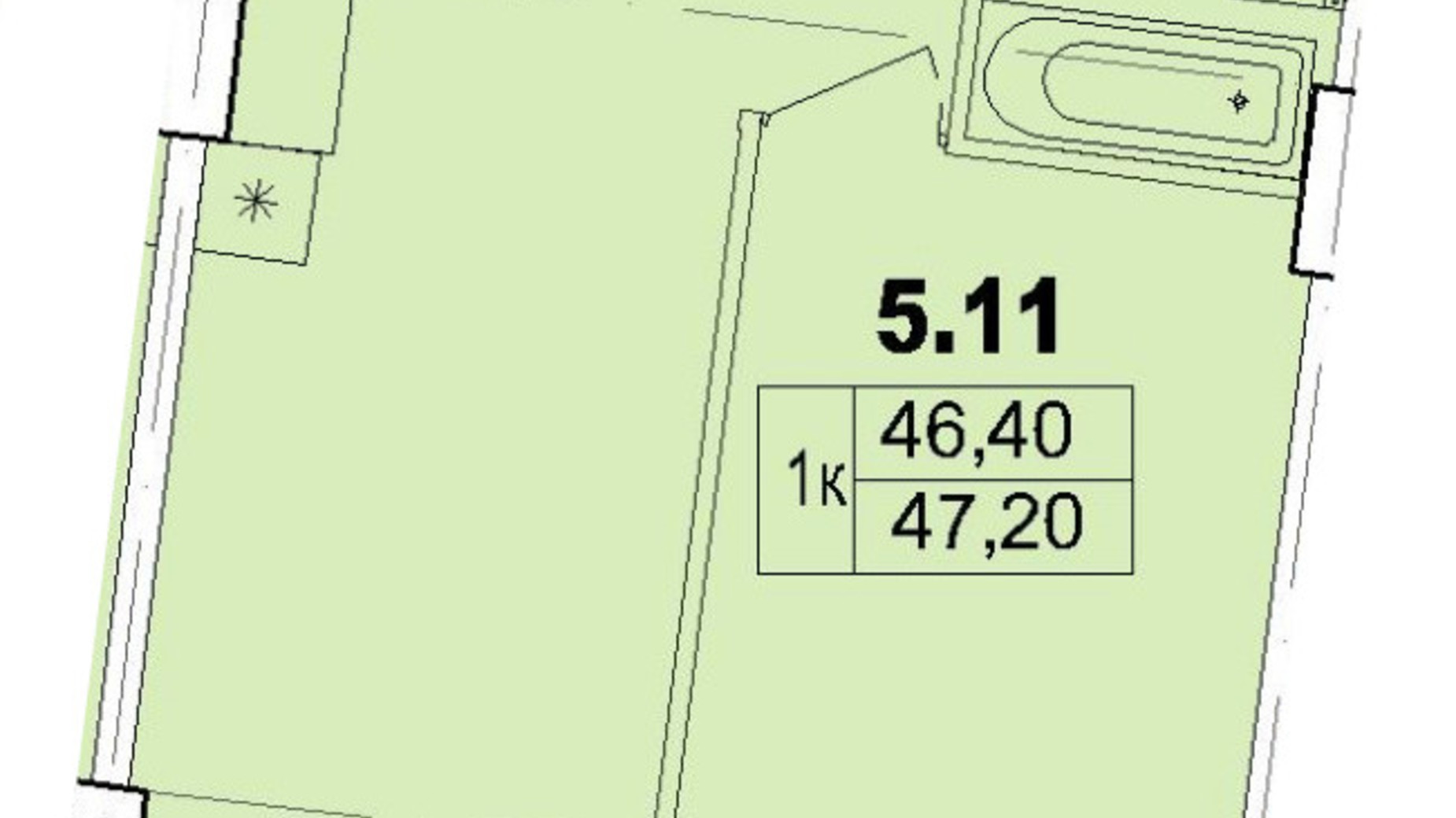 Планування 1-кімнатної квартири в Апарт-комплекс Ітака 47.2 м², фото 619289