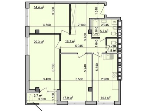 ЖК Октава: планування 3-кімнатної квартири 95.55 м²