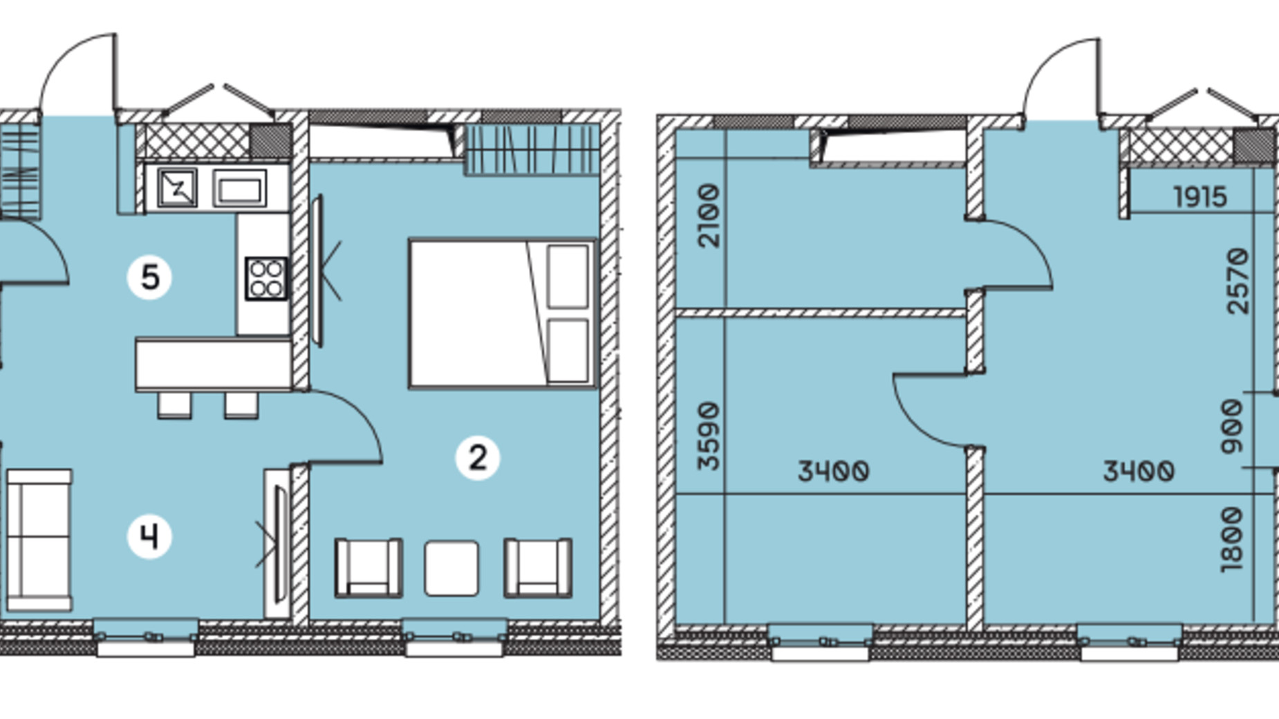 Планировка 3-комнатной квартиры в ЖК Smart 55.65 м², фото 619513