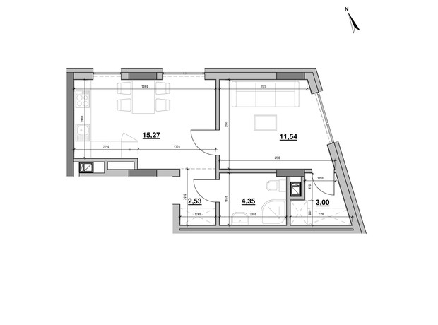 ЖК Вилла Погулянка: планировка 1-комнатной квартиры 38.4 м²