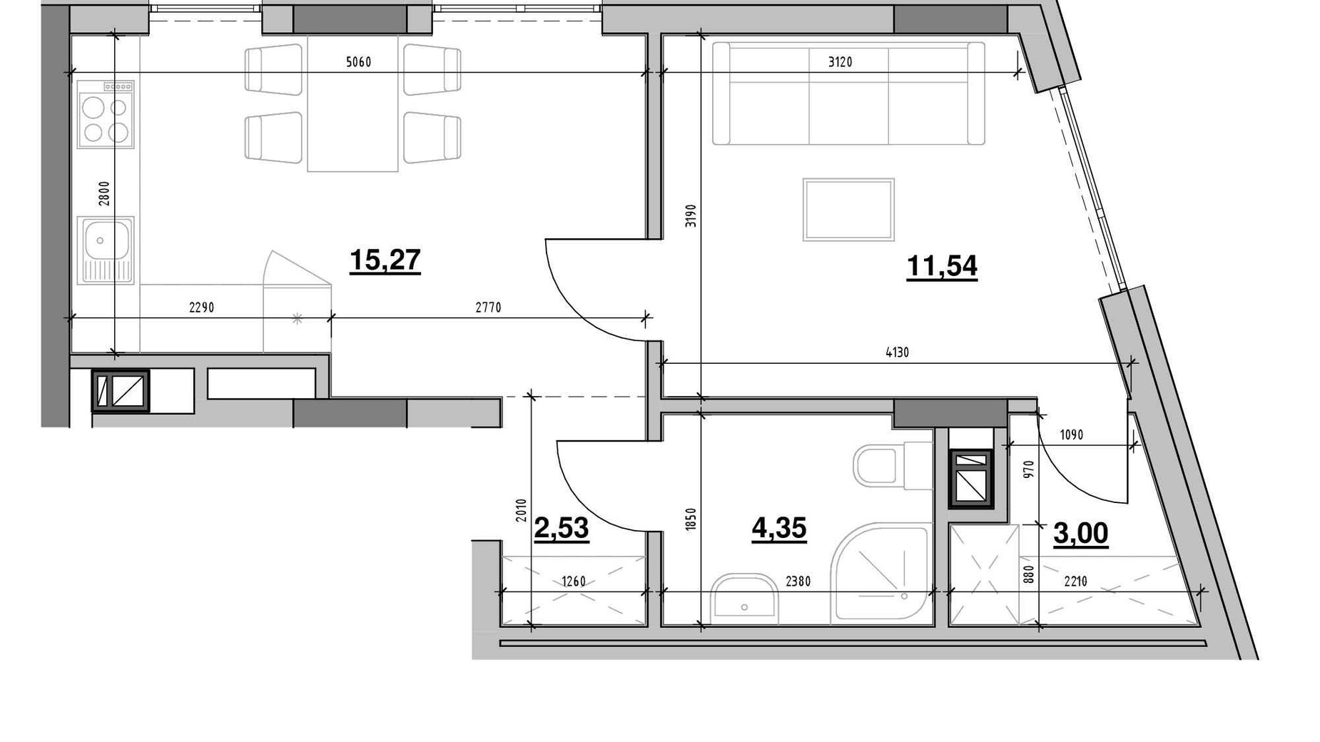 Планировка 1-комнатной квартиры в ЖК Вилла Погулянка 38.9 м², фото 619744