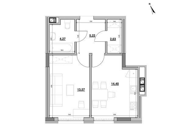 ЖК Вілла Погулянка: планування 1-кімнатної квартири 41.9 м²