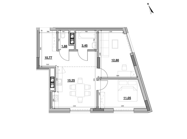 ЖК Вілла Погулянка: планування 2-кімнатної квартири 53.8 м²