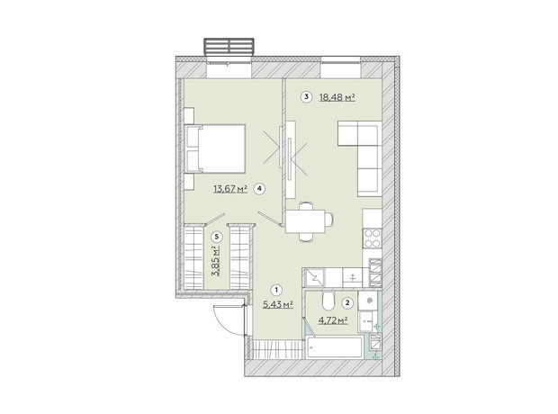 ЖК Osnova: планування 1-кімнатної квартири 46.73 м²