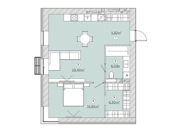 ЖК Osnova: планування 2-кімнатної квартири 63.23 м²