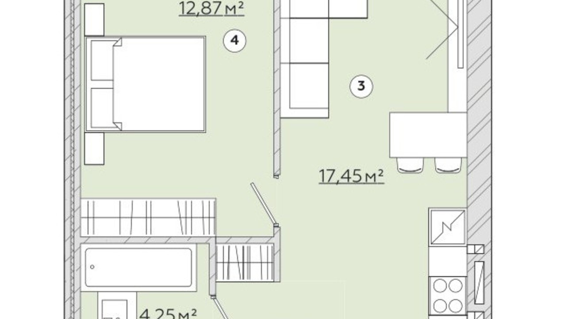 Планування 1-кімнатної квартири в ЖК Osnova 38.55 м², фото 619828