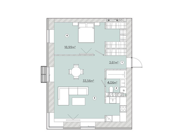 ЖК Osnova: планування 2-кімнатної квартири 60.76 м²