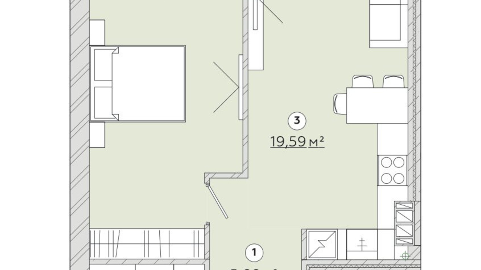 Планування 1-кімнатної квартири в ЖК Osnova 48.6 м², фото 619831